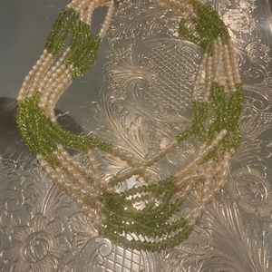 Wedding Jewelry White Oval pearls With Peridot 6 Strands 18”